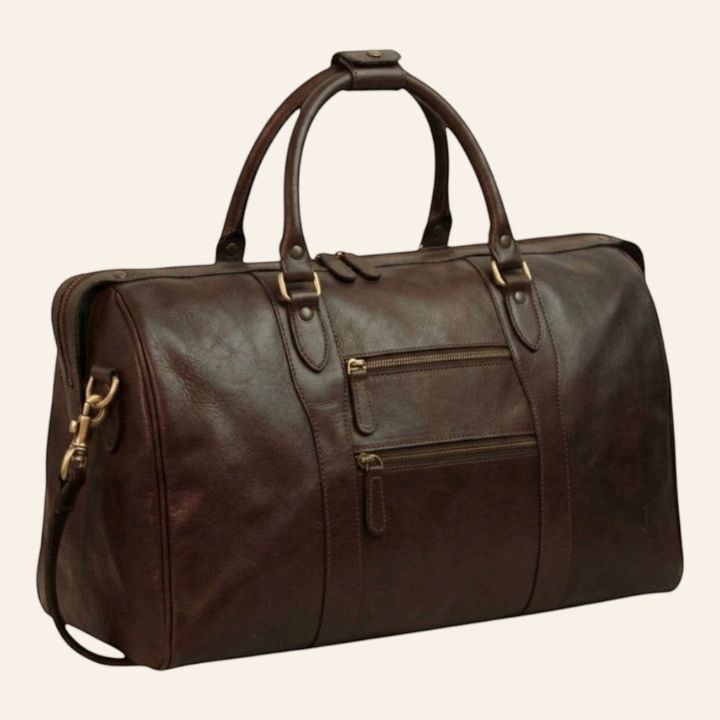 Borsa da viaggio Vetrina Fiorentina in pelle di vitello pieno fiore testa di moro con tasche frontali e tracolla