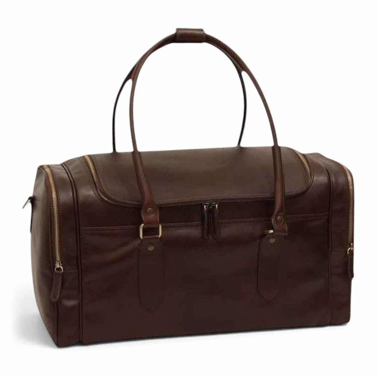 Borsa da viaggio Vetrina Fiorentina in pelle di vitello pieno fiore color testa di moro con chiusure a zip