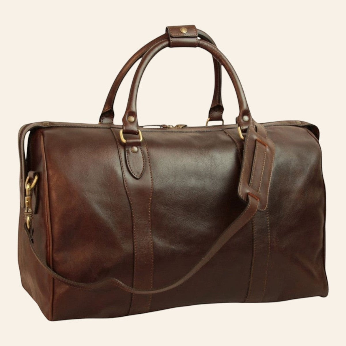 Borsa da viaggio Vetrina Fiorentina in pelle di vitello pieno fiore color testa di moro con tracolla removibile