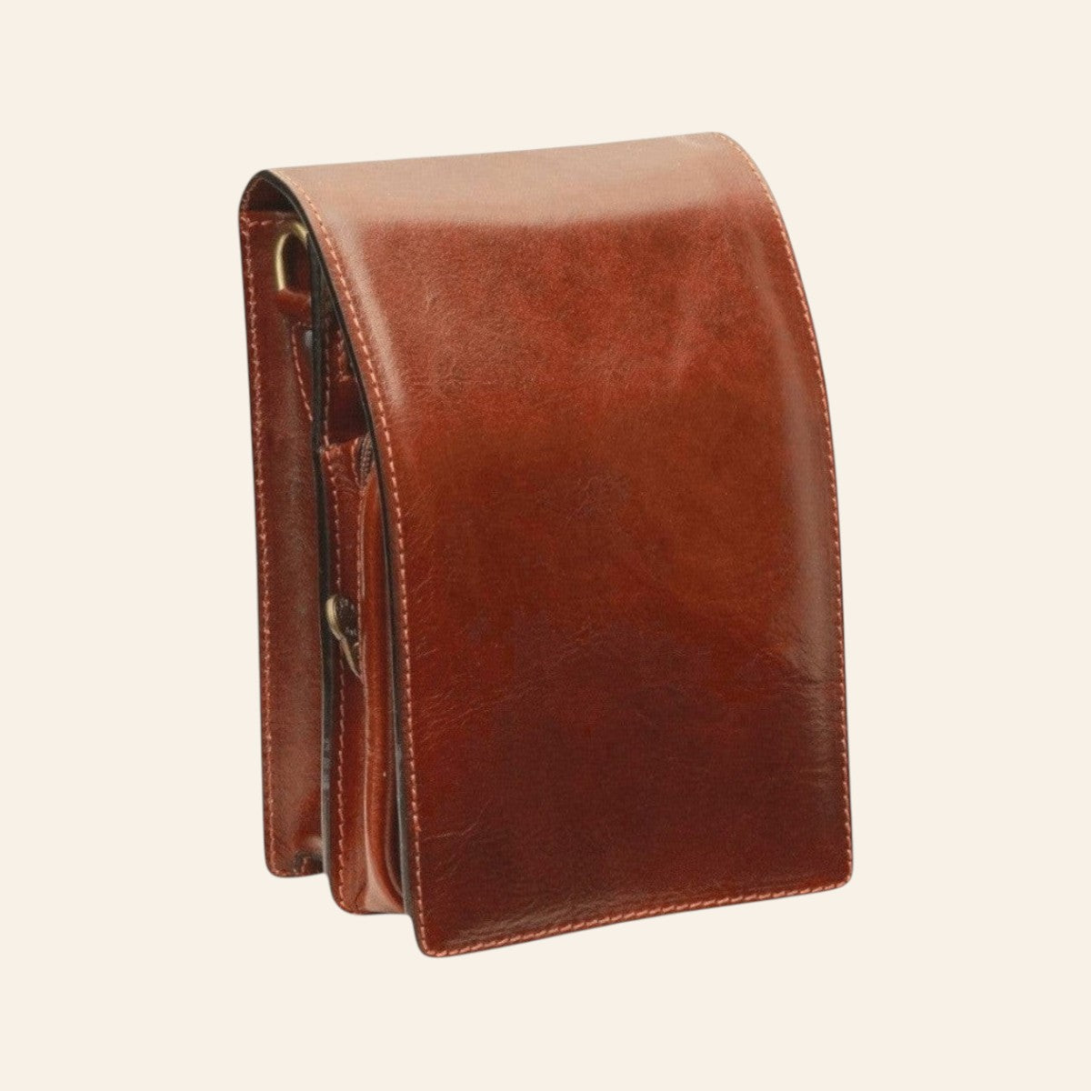 Borsello Vetrina Fiorentina in pelle di vitello pieno fiore marrone, design artigianale Made in Italy