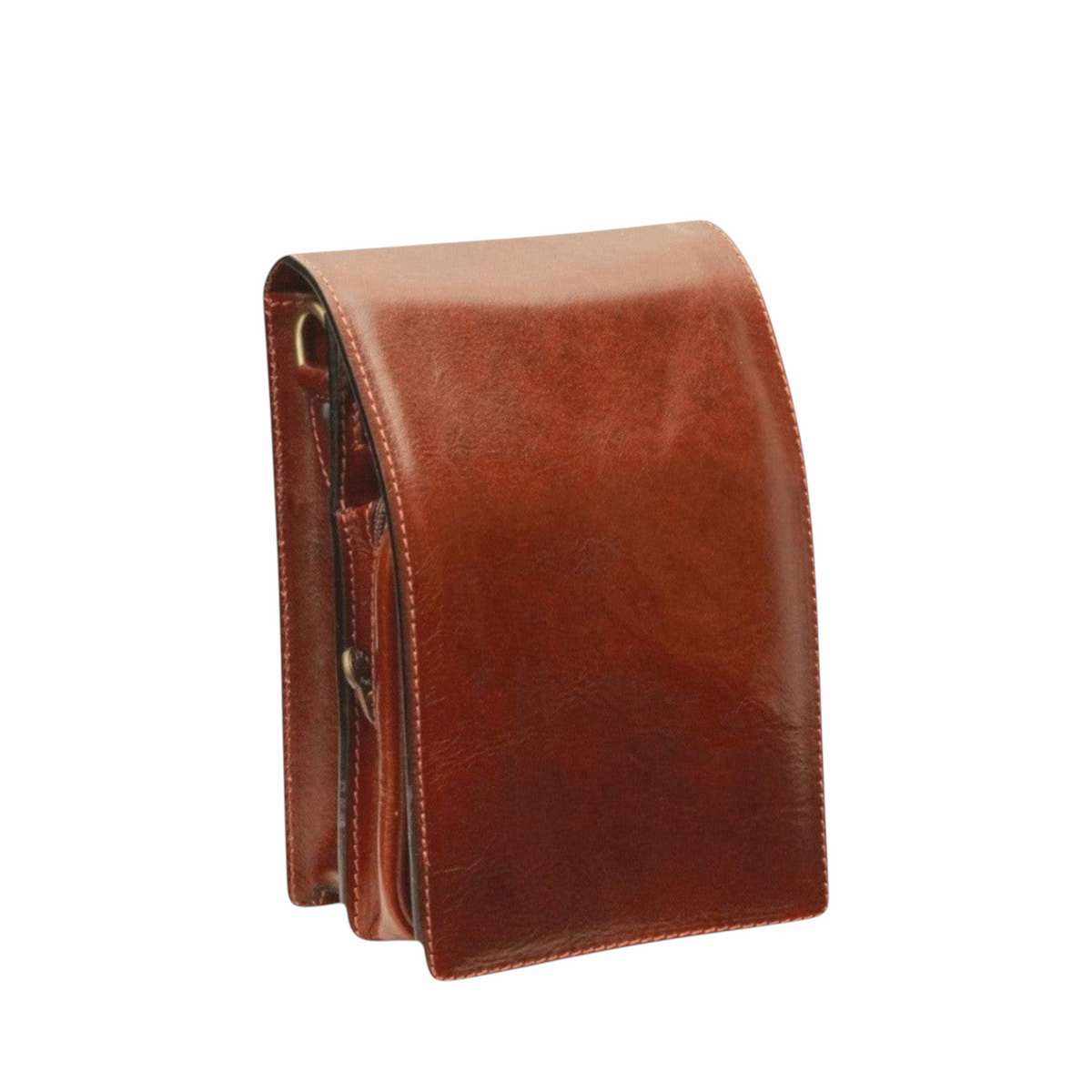 Borsello Vetrina Fiorentina in pelle di vitello pieno fiore marrone, design artigianale Made in Italy