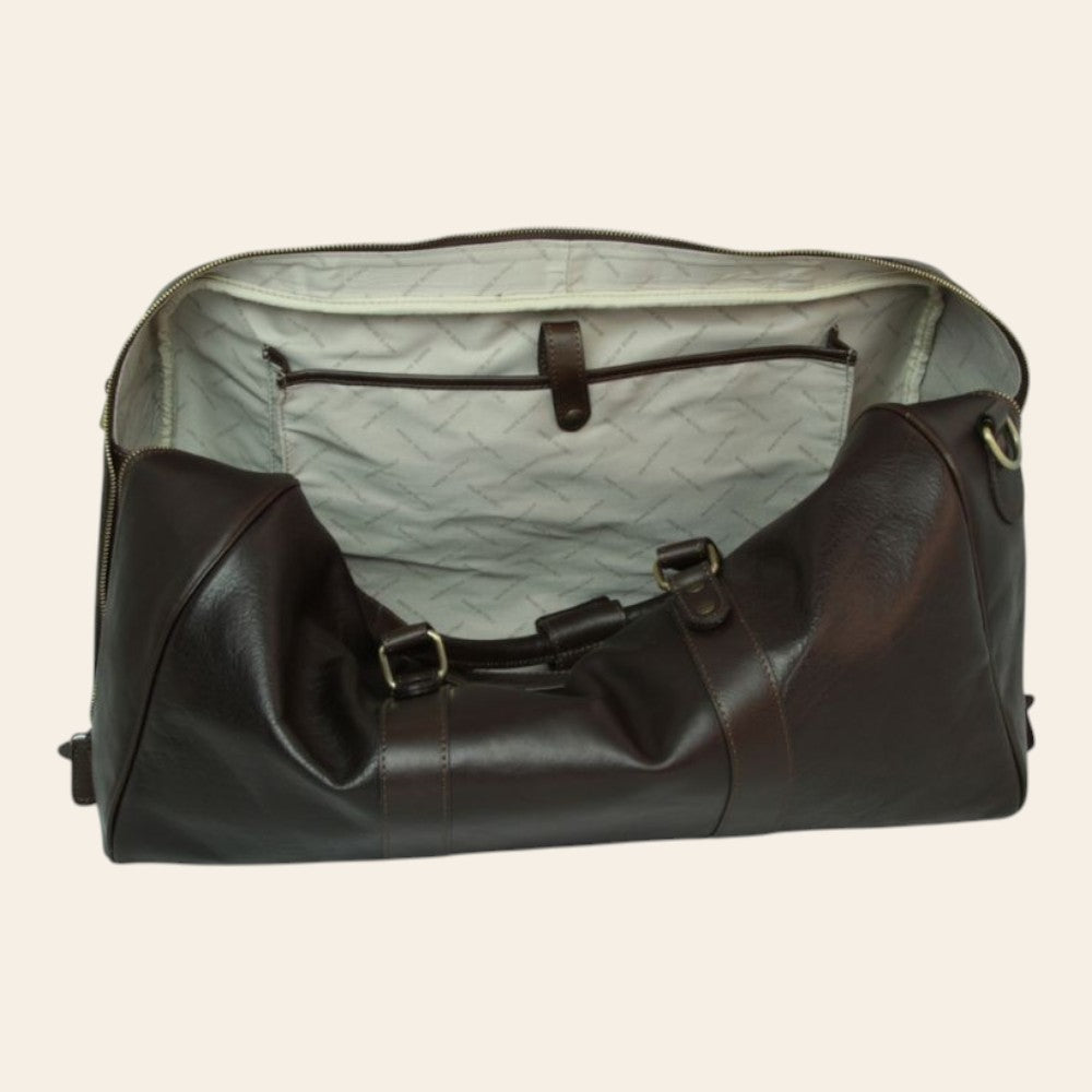 Borsone da viaggio Vetrina Fiorentina in pelle pieno fiore marrone scuro con interno foderato e tasche organizzate