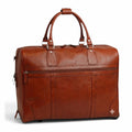 Borsone da viaggio con trolley Vetrina Fiorentina in pelle di vitello pieno fiore color teak con tasca frontale