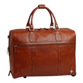 Borsone da viaggio con trolley Vetrina Fiorentina in pelle di vitello pieno fiore color teak con tasca frontale