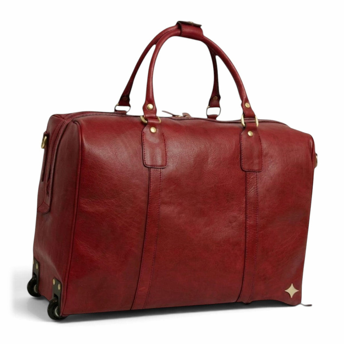 Borsone da viaggio Vetrina Fiorentina in pelle pieno fiore rossa con ruote e finiture artigianali Made in Italy