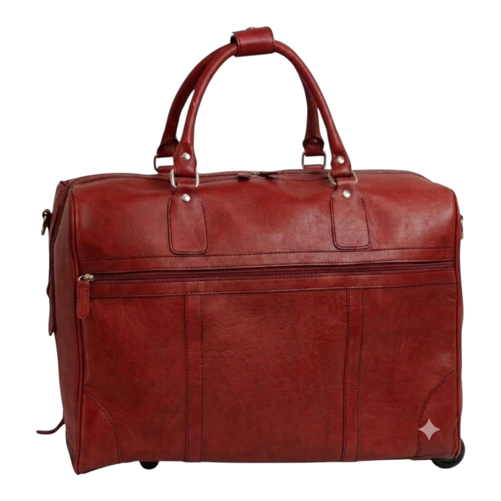 Borsone da viaggio Vetrina Fiorentina con trolley in pelle pieno fiore rossa artigianale con ruote e tasca frontale