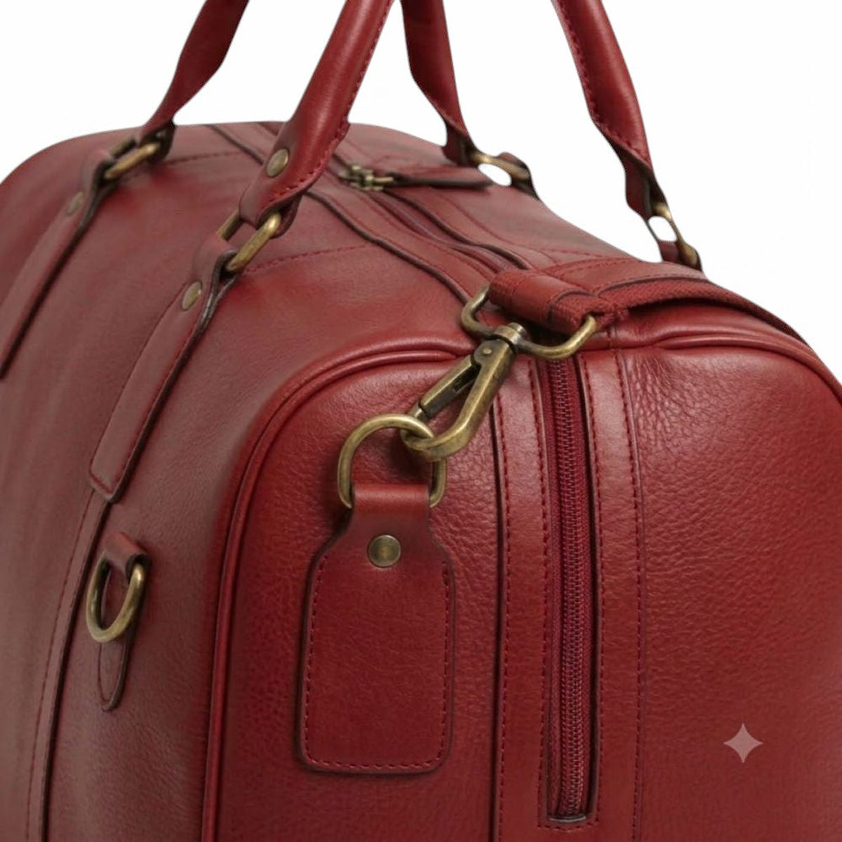 Borsone da viaggio Vetrina Fiorentina in pelle pieno fiore rossa con dettagli in ottone e tracolla rimovibile