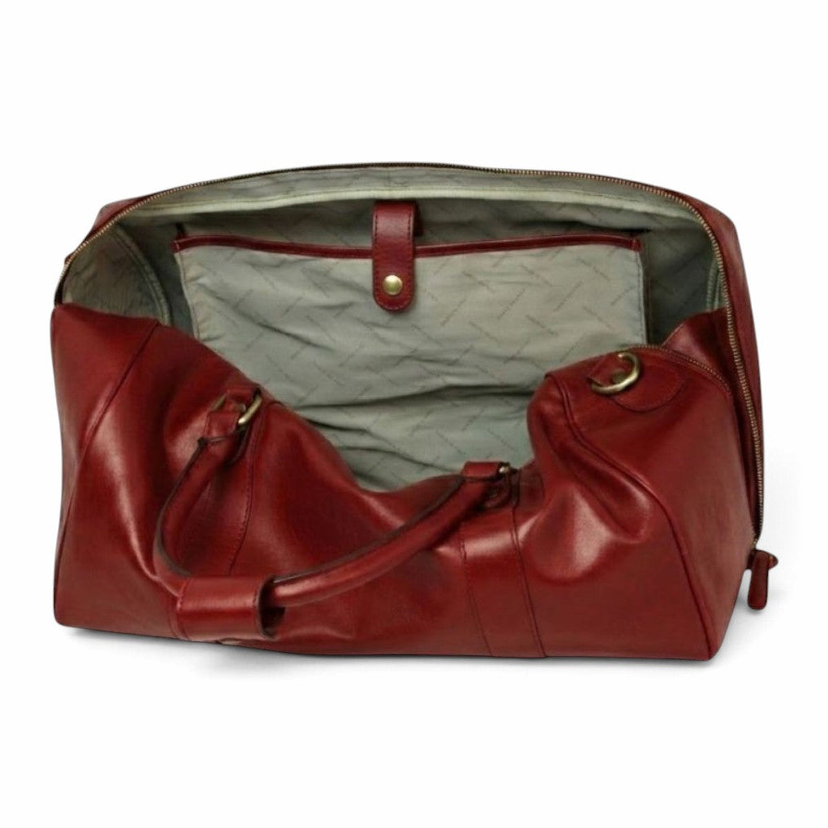 Borsone da viaggio Vetrina Fiorentina in pelle di vitello rosso con interno foderato e scomparto porta laptop