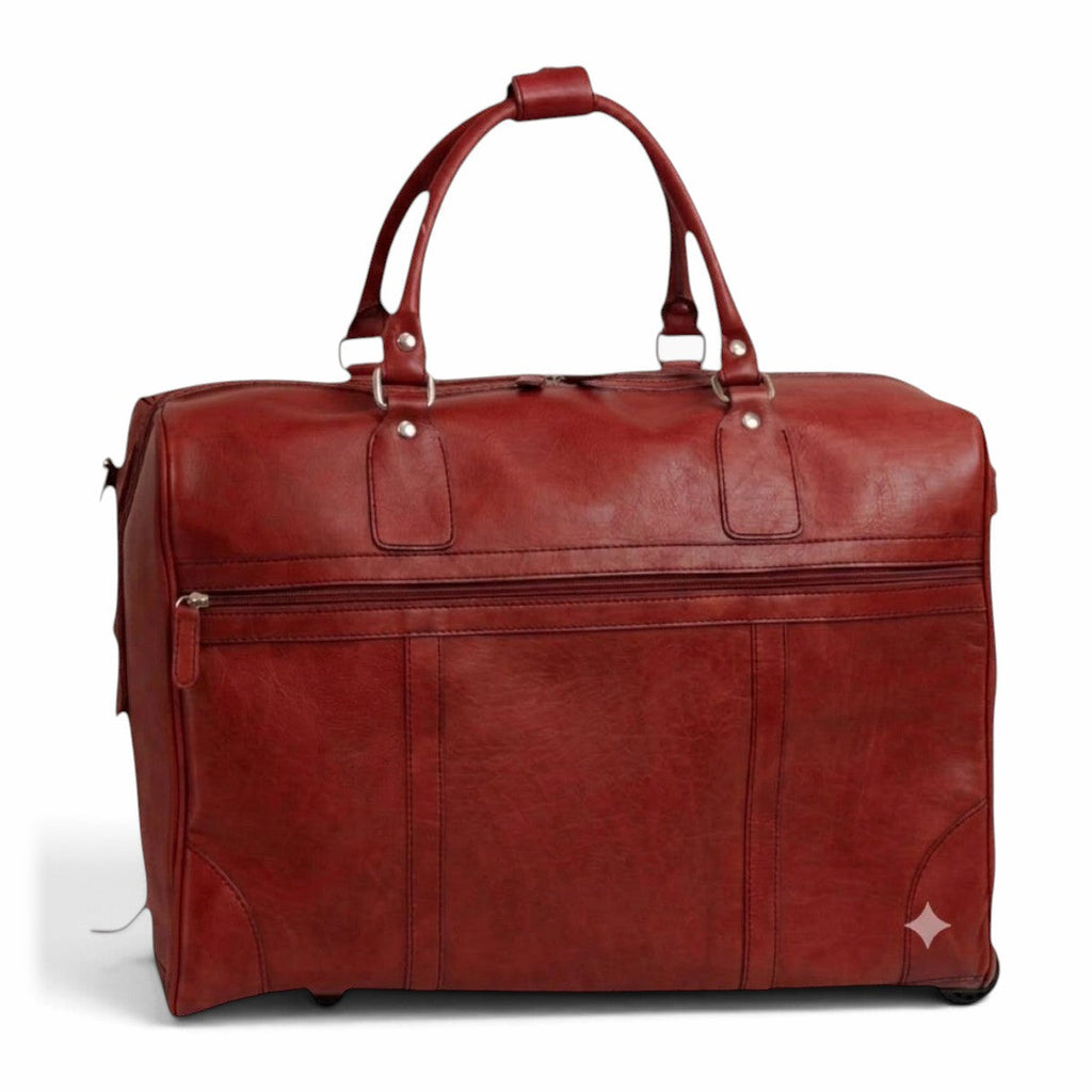 Borsone da viaggio Vetrina Fiorentina con ruote in pelle pieno fiore rossa artigianale Made in Italy
