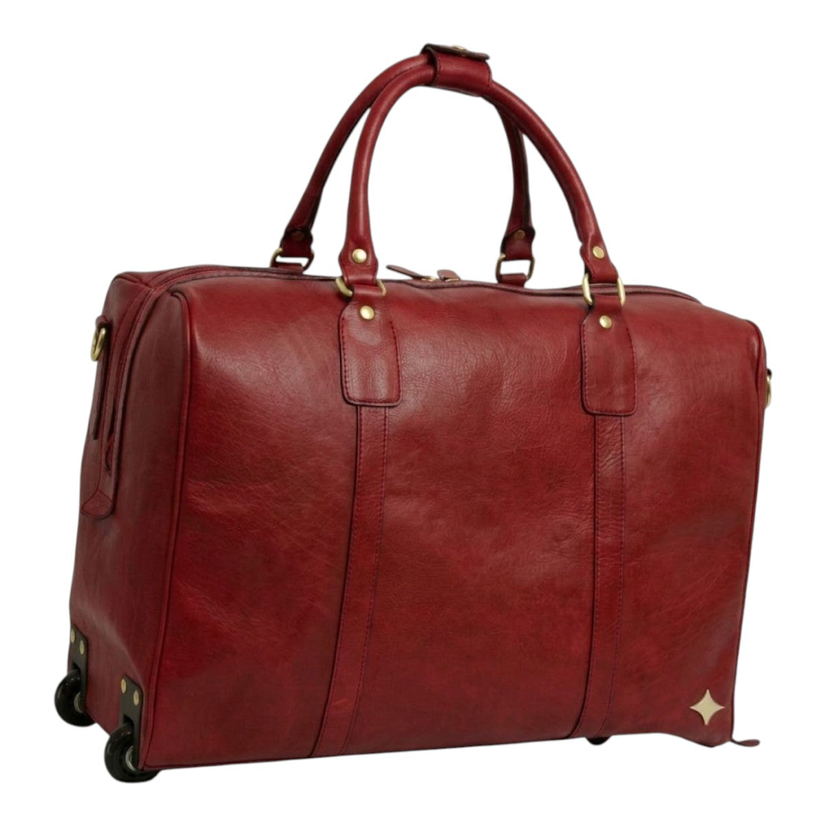 Borsone da viaggio Vetrina Fiorentina in pelle pieno fiore rossa con ruote, manici e design artigianale italiano