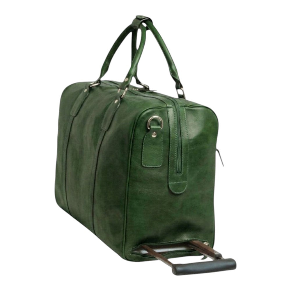 Borsone da viaggio Vetrina Fiorentina in pelle di vitello pieno fiore verde con ruote e manico telescopico