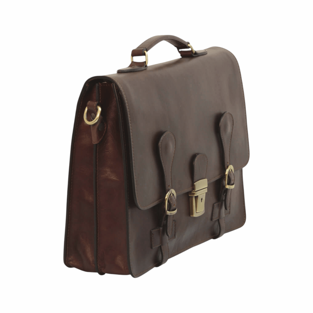 Cartella Vetrina Fiorentina in pelle di vitello marrone scuro con fibbie e chiusura a clip, design artigianale italiano
