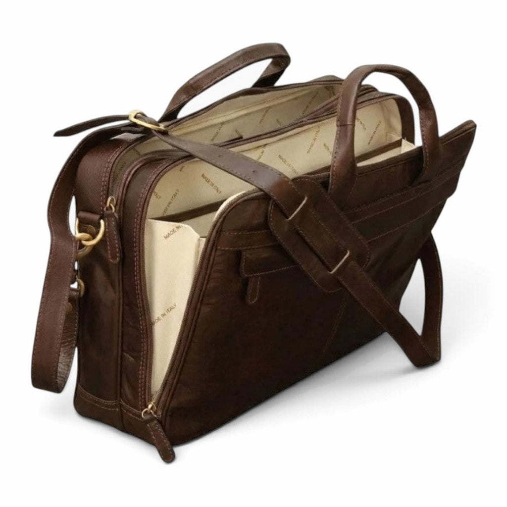 Cartella porta laptop Vetrina Fiorentina in pelle di vitello pieno fiore testa di moro con doppio scomparto