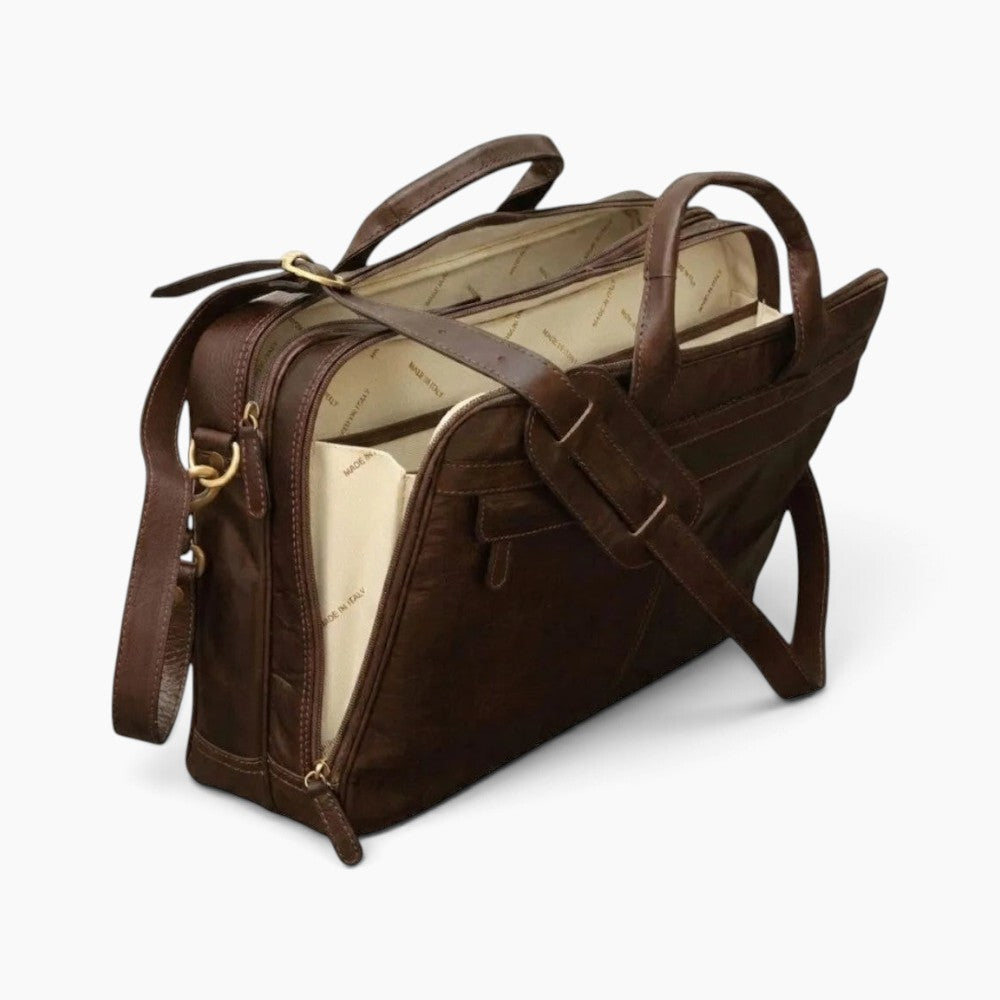 Cartella porta laptop Vetrina Fiorentina in pelle di vitello pieno fiore testa di moro con doppio scomparto