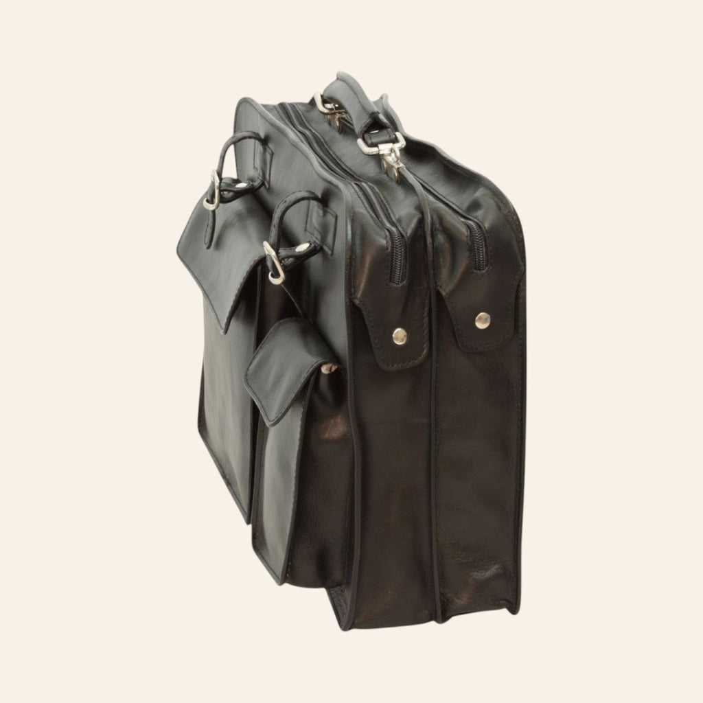 Cartella Vetrina Fiorentina Old Angler in pelle di vitello nera con tasche frontali e porta ombrello
