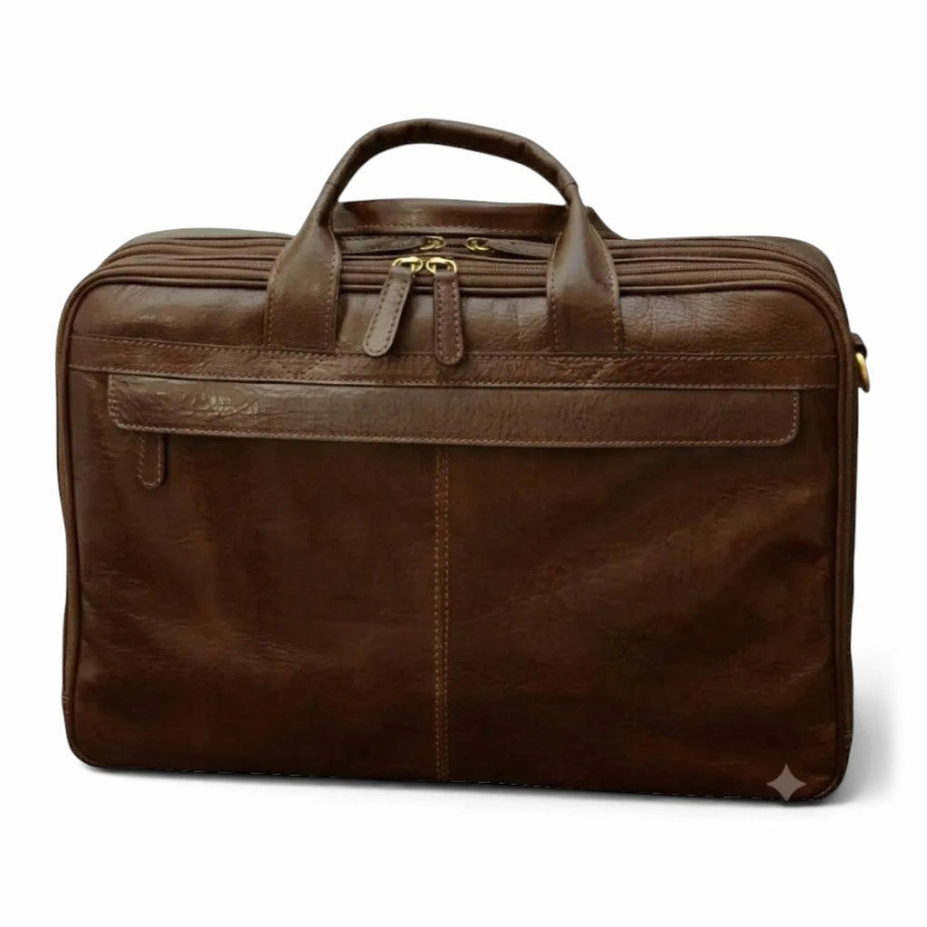 Cartella porta laptop Vetrina Fiorentina in pelle di vitello pieno fiore color testa di moro con doppia zip