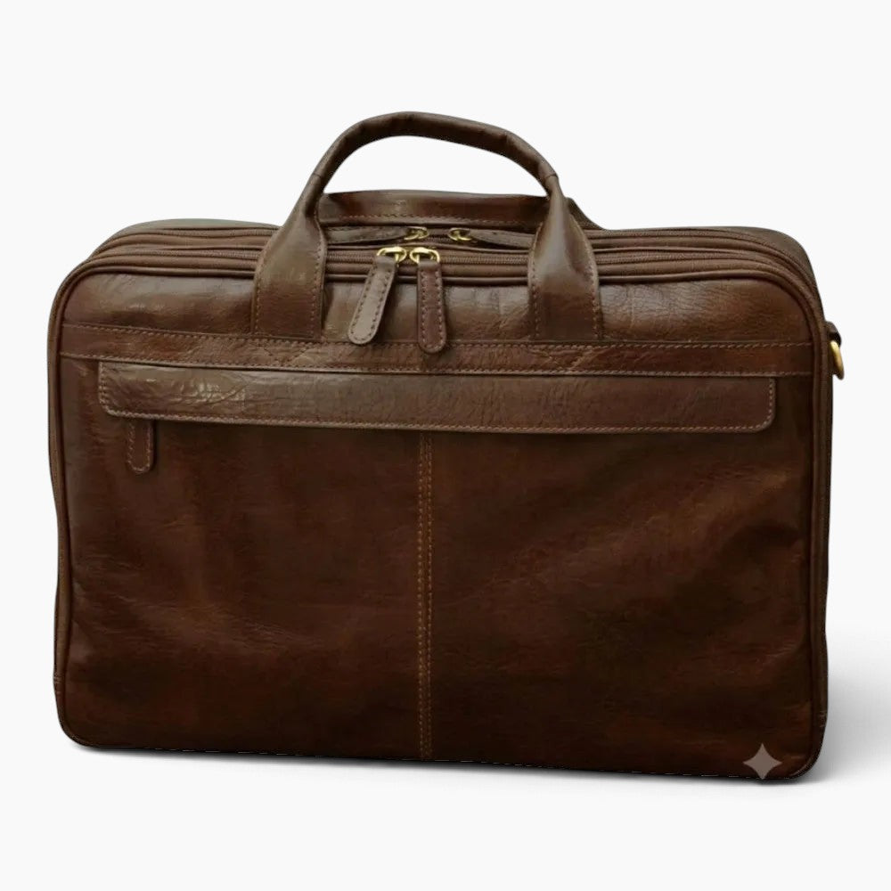 Cartella porta laptop Vetrina Fiorentina in pelle di vitello pieno fiore color testa di moro con doppia zip