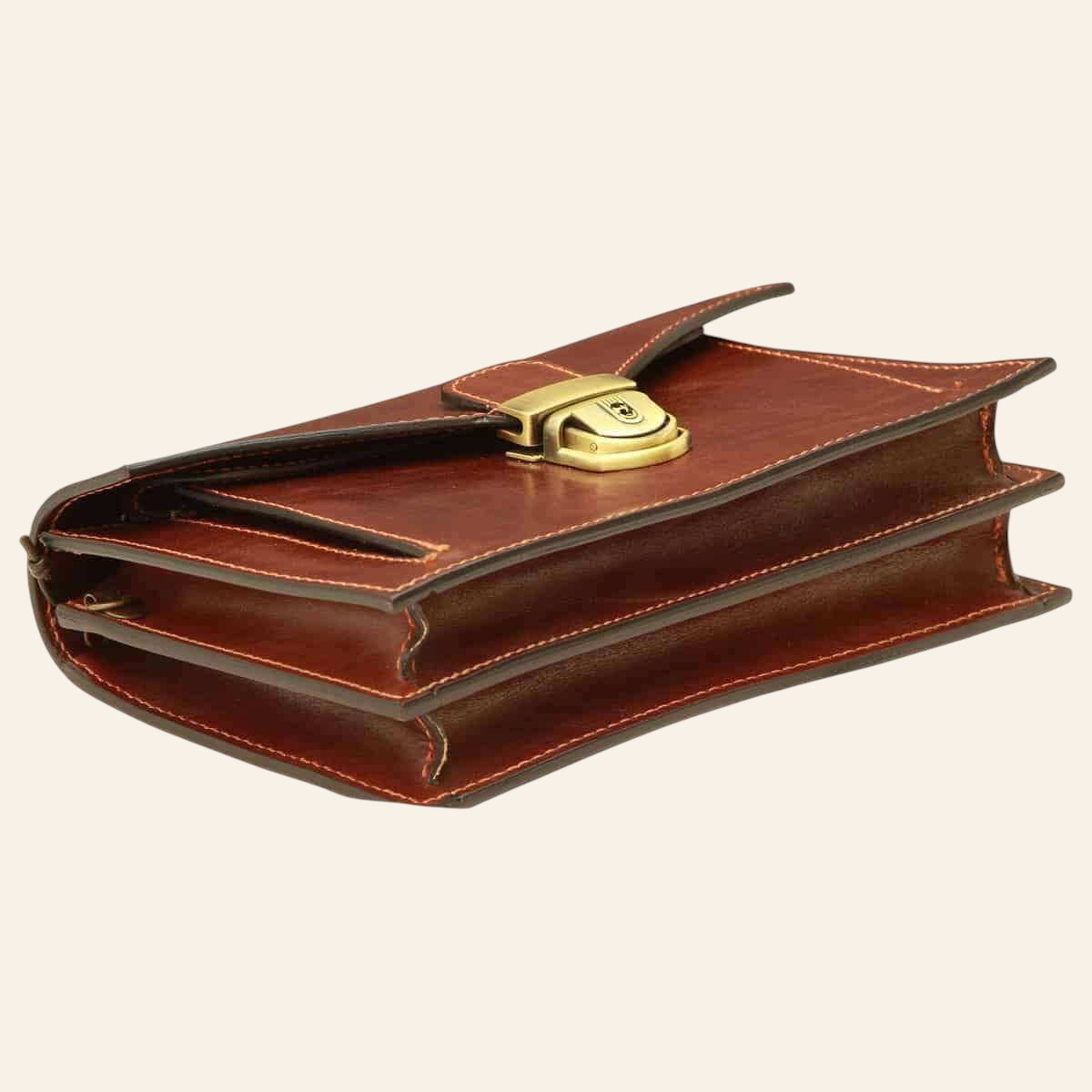 Clutch Vetrina Fiorentina in pelle di vitello pieno fiore marrone con chiusura a chiave e design artigianale