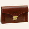 Clutch Vetrina Fiorentina in pelle pieno fiore marrone con chiusura a chiave in metallo, design artigianale italiano