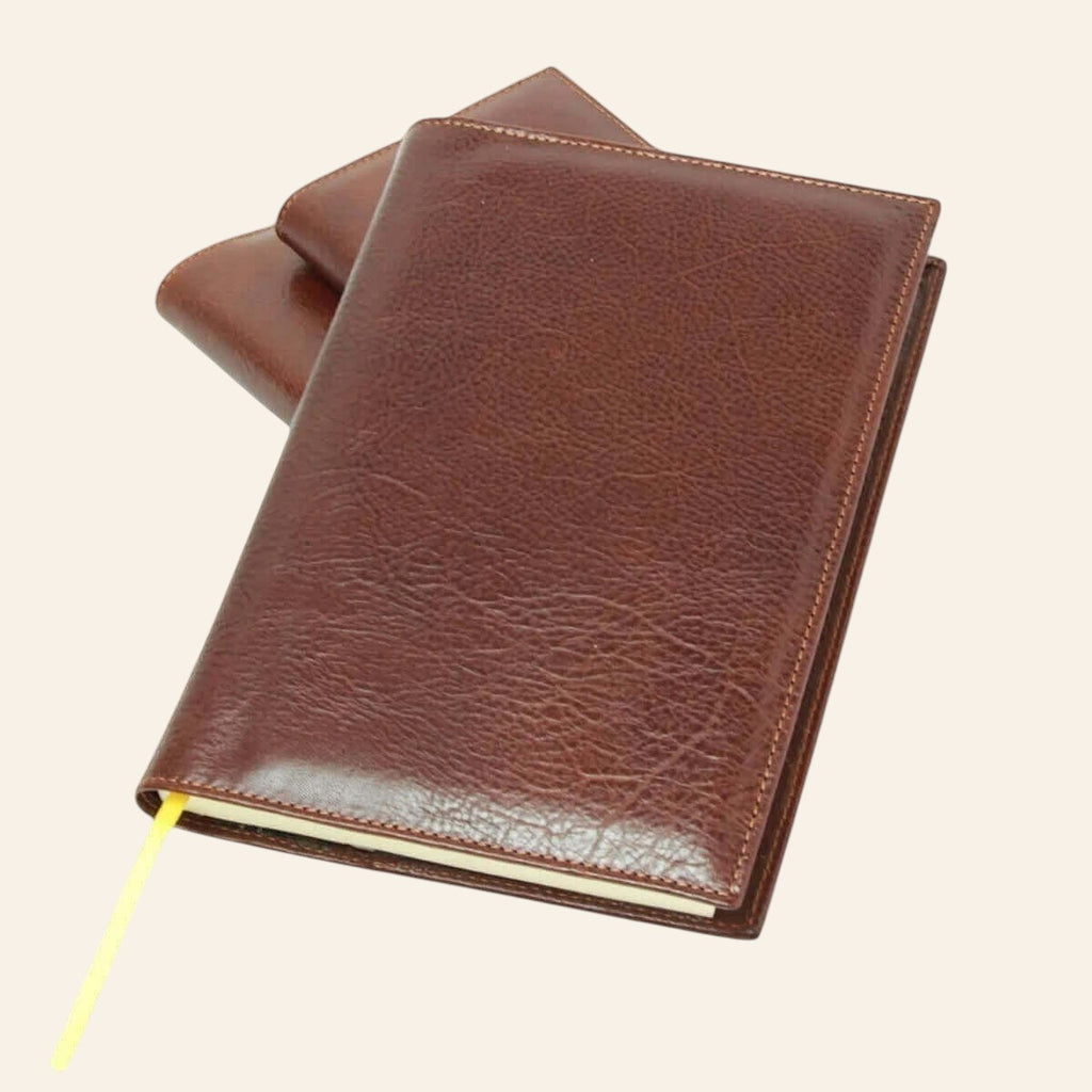 Diario artigianale Vetrina Fiorentina in pelle di vitello pieno fiore marrone con chiusura elastica