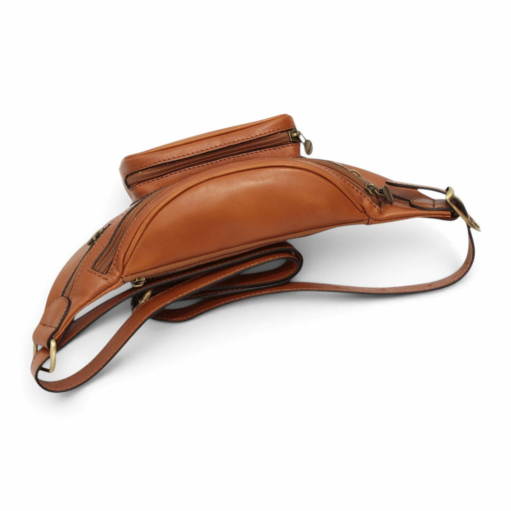 Marsupio Vetrina Fiorentina in pelle color coloniale con quattro tasche con zip e tracolla regolabile