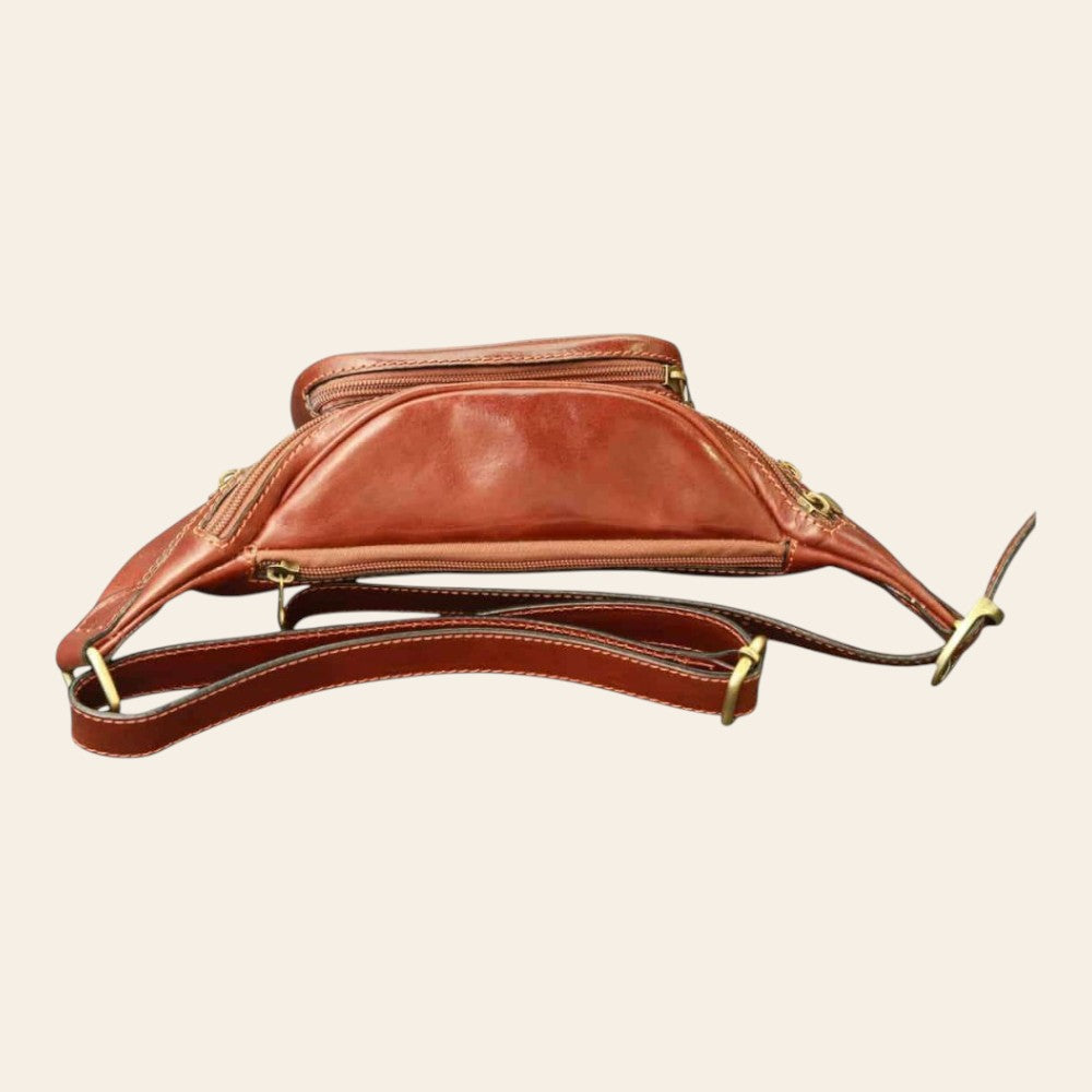 Marsupio uomo Vetrina Fiorentina in pelle marrone artigianale con tracolla regolabile e tasche con zip