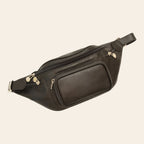 Marsupio uomo Vetrina Fiorentina in pelle nera artigianale con quattro tasche con zip e tracolla regolabile