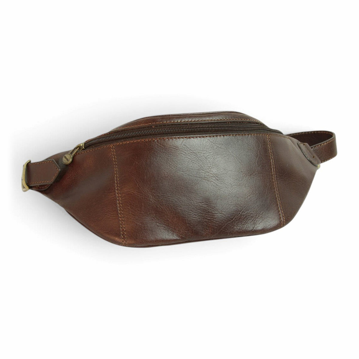 Marsupio Vetrina Fiorentina in pelle di vitello pieno fiore color testa di moro con chiusura a zip e cintura