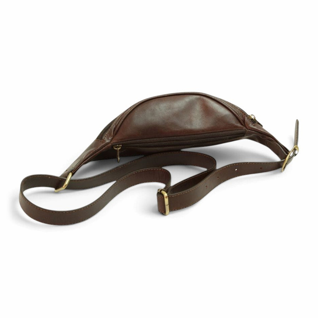 Marsupio Vetrina Fiorentina in pelle di vitello pieno fiore color testa di moro con chiusura a zip e cintura