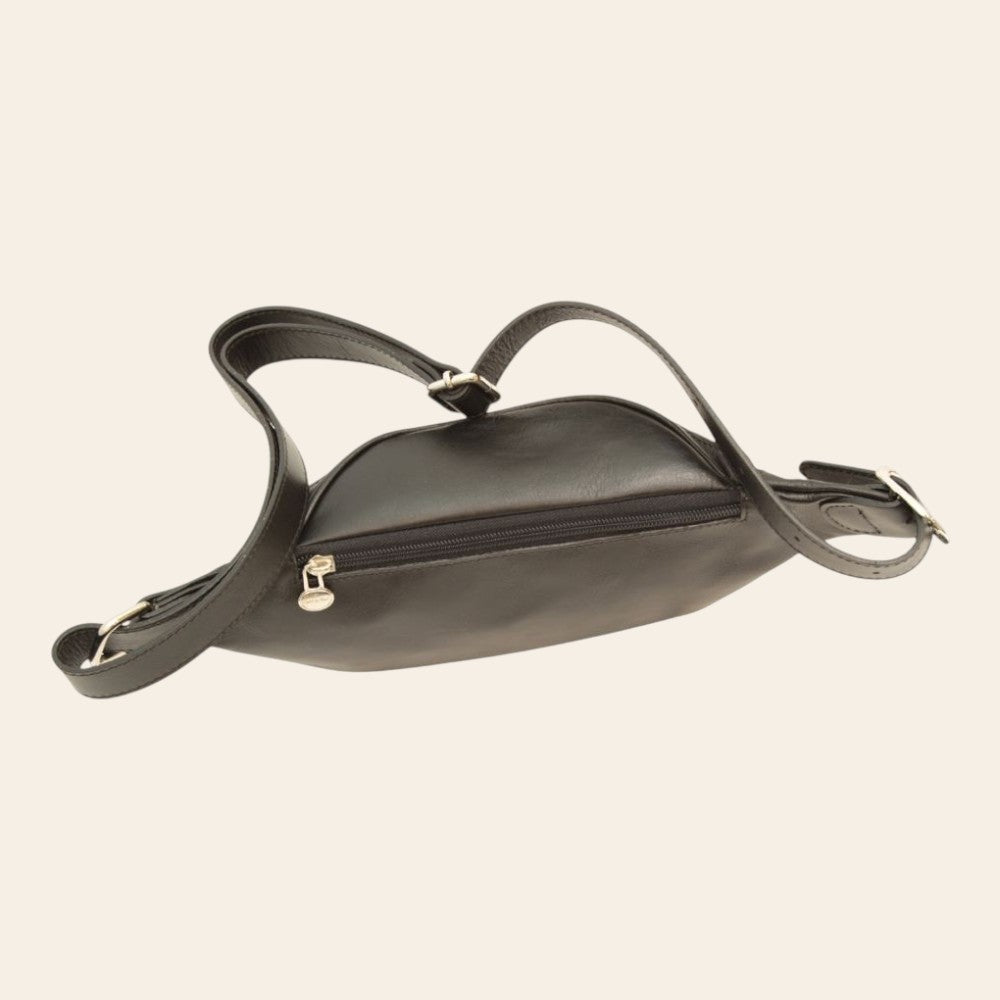 Marsupio uomo Vetrina Fiorentina in pelle nera artigianale con tracolla regolabile e tasche con zip