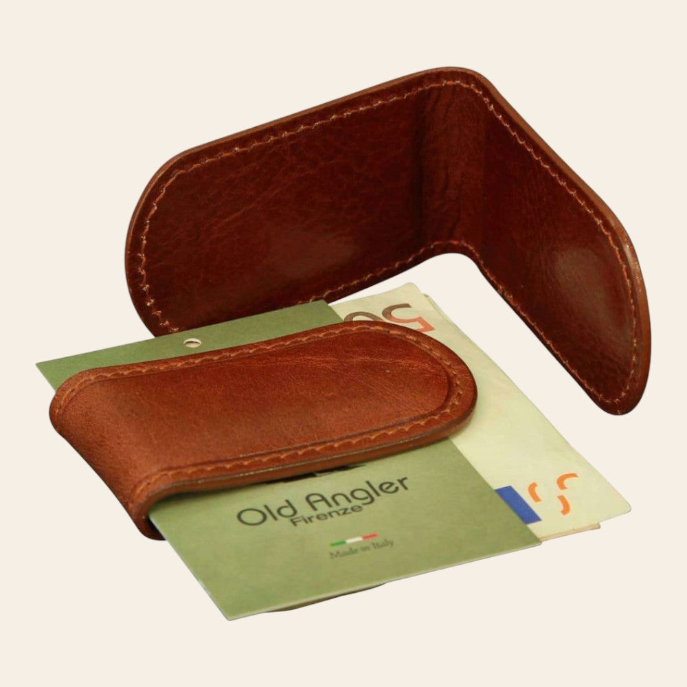Molla per banconote Vetrina Fiorentina in pelle bovina pieno fiore marrone con chiusura magnetica artigianale
