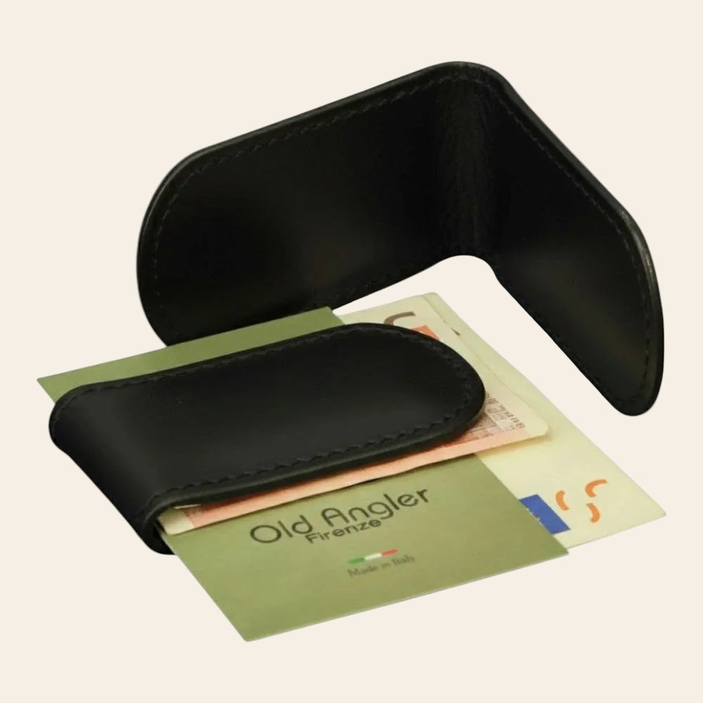 Molla per banconote Vetrina Fiorentina in pelle bovina pieno fiore nera con chiusura magnetica