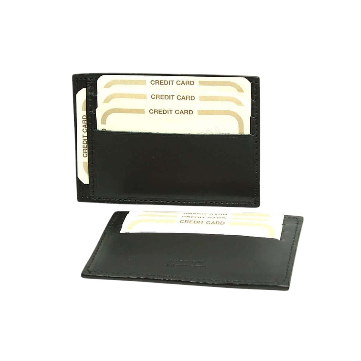 Porta carte di credito Vetrina Fiorentina in pelle nera con schermatura RFID, design artigianale sottile e compatto