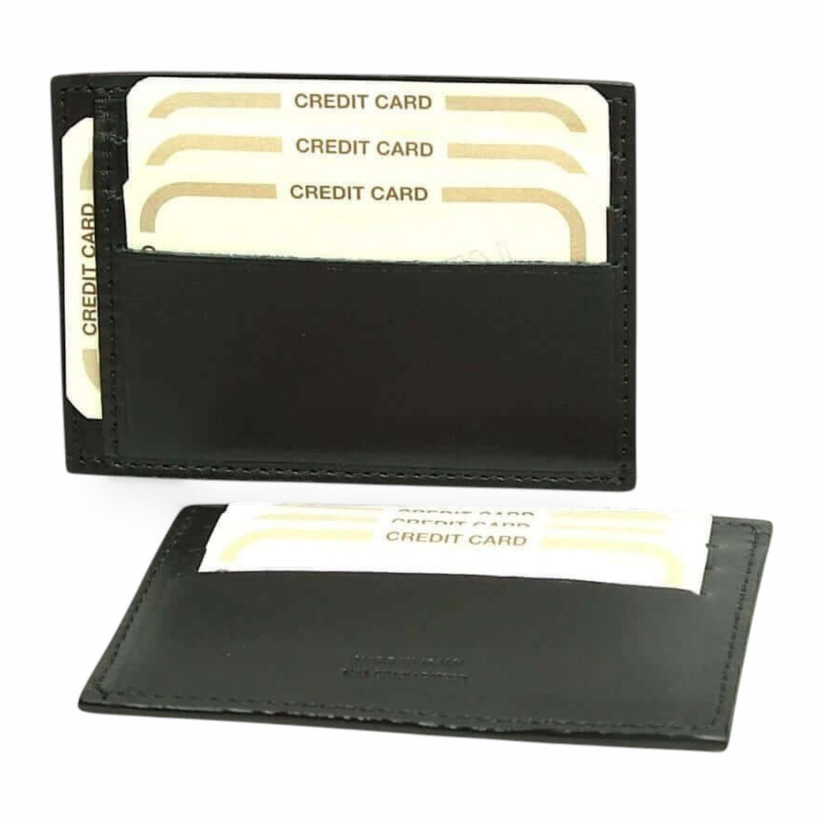 Porta carte di credito Vetrina Fiorentina in pelle nera con protezione RFID e design sottile artigianale