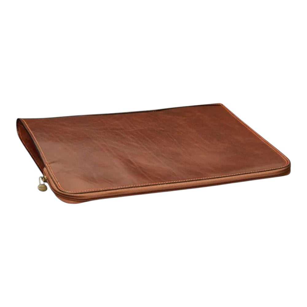 Porta documenti Vetrina Fiorentina in pelle di vitello marrone pieno fiore con chiusura a zip, design artigianale
