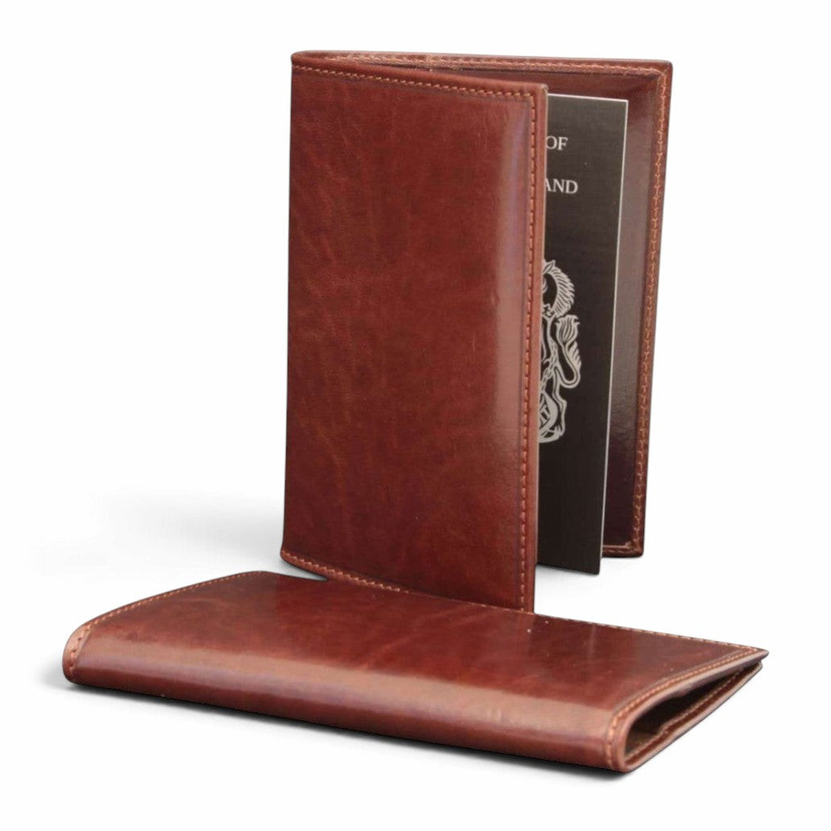 Porta passaporto Vetrina Fiorentina in pelle bovina pieno fiore marrone, design artigianale Made in Italy