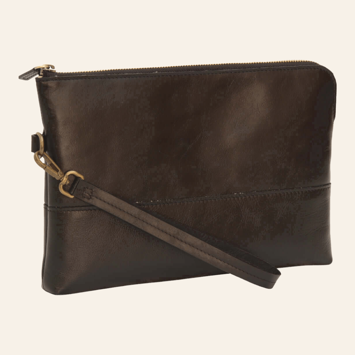 Portadocumenti Vetrina Fiorentina in pelle di vitello pieno fiore nera con laccio e moschettone, 30x20 cm