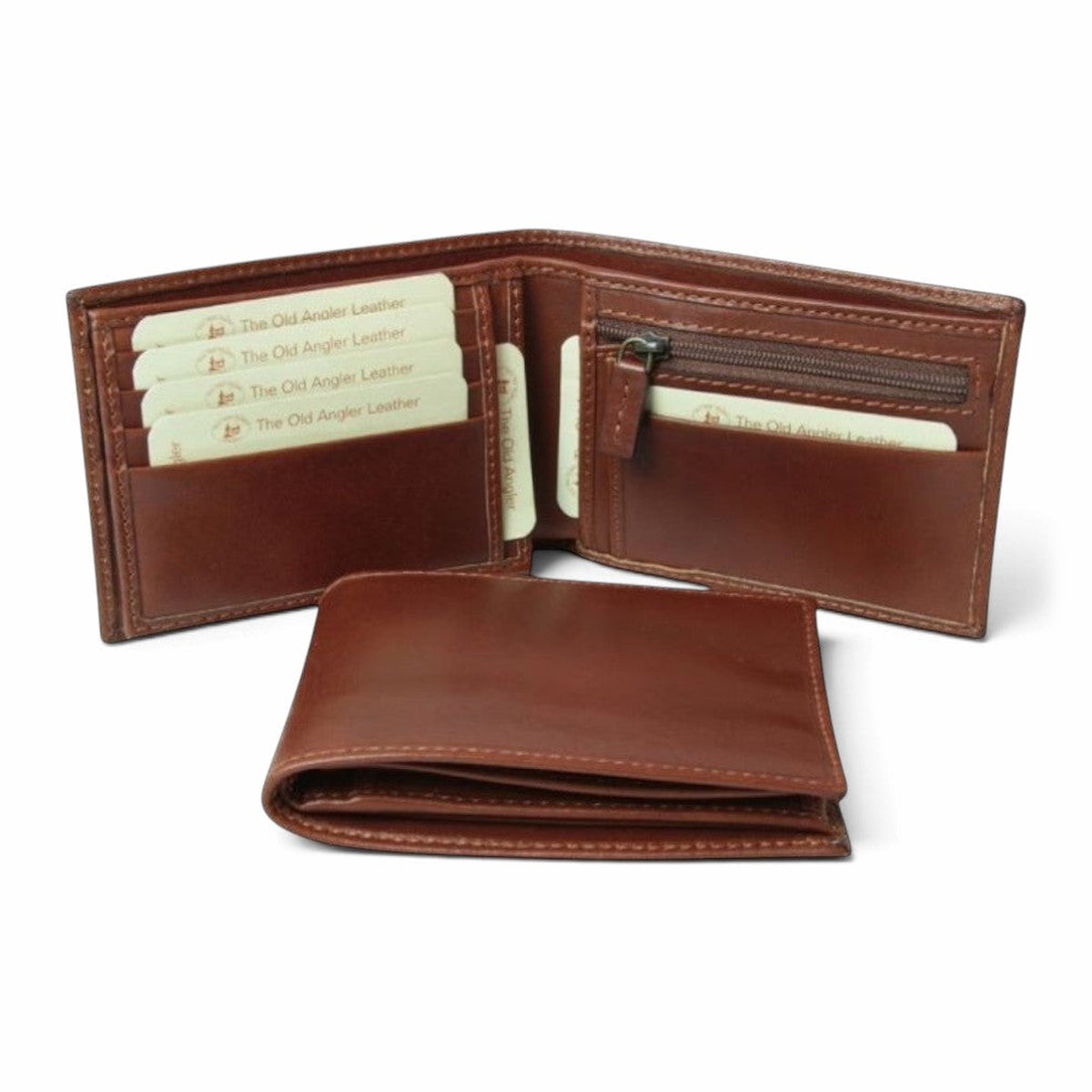 Portafoglio Vetrina Fiorentina in pelle bovina marrone con portamonete a zip, slot per carte e protezione RFID