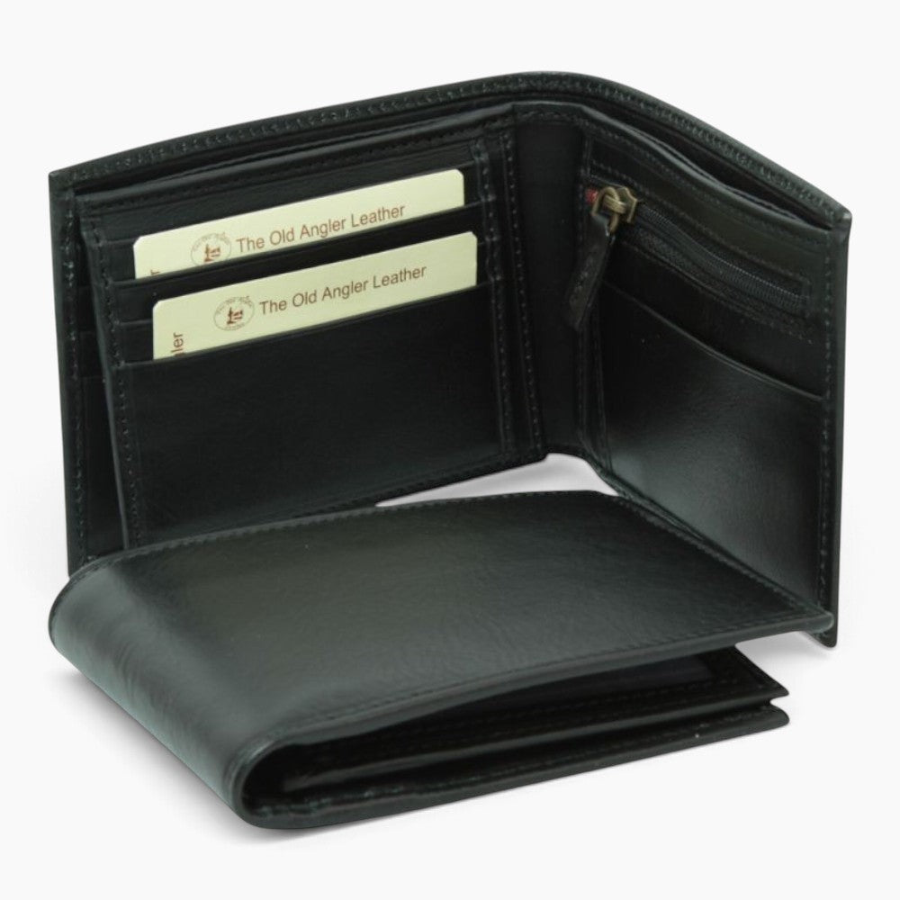 Portafoglio Vetrina Fiorentina Old Angler in pelle bovina nera con portamonete a zip e slot per carte di credito