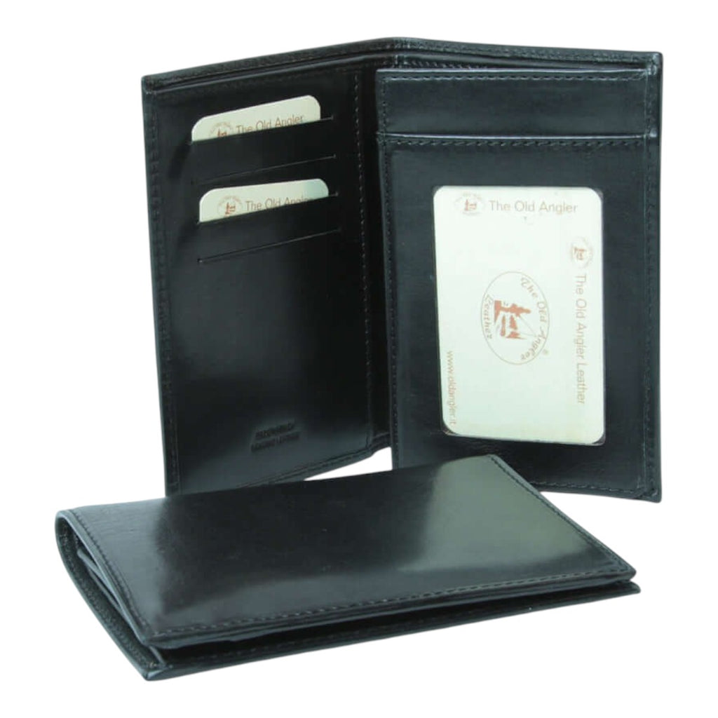 Portafoglio Vetrina Fiorentina in pelle pieno fiore nera, design artigianale sottile con scomparti per carte