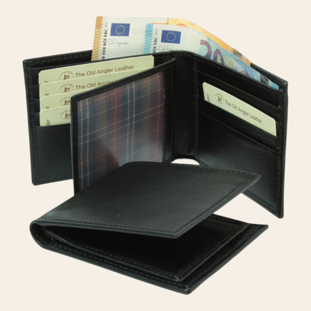 Portafoglio Vetrina Fiorentina in pelle nera pieno fiore con protezione RFID, scomparti per carte e banconote