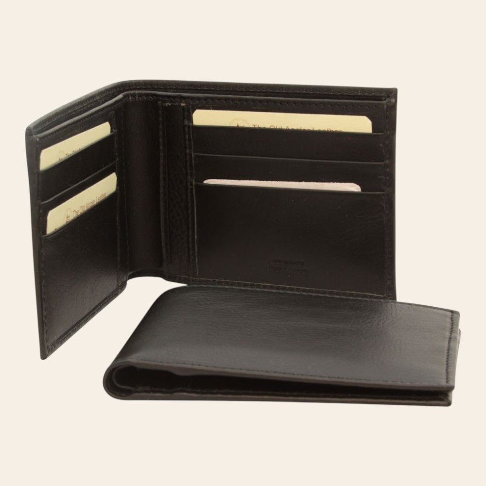Portafoglio Vetrina Fiorentina in pelle bovina nera con protezione RFID, due scomparti e tasche per carte di credito.