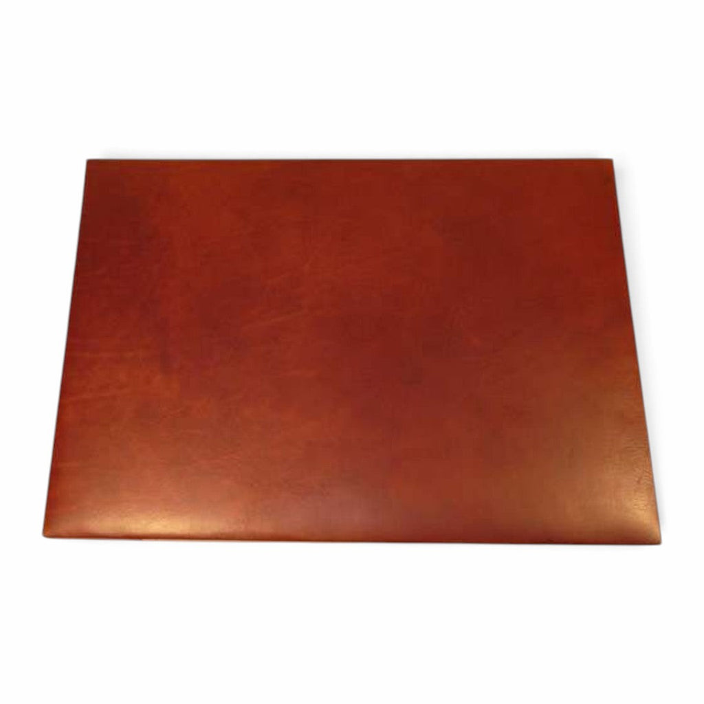 Sottomano Vetrina Fiorentina in pelle di vitello pieno fiore marrone, accessorio da scrivania artigianale 50x36 cm