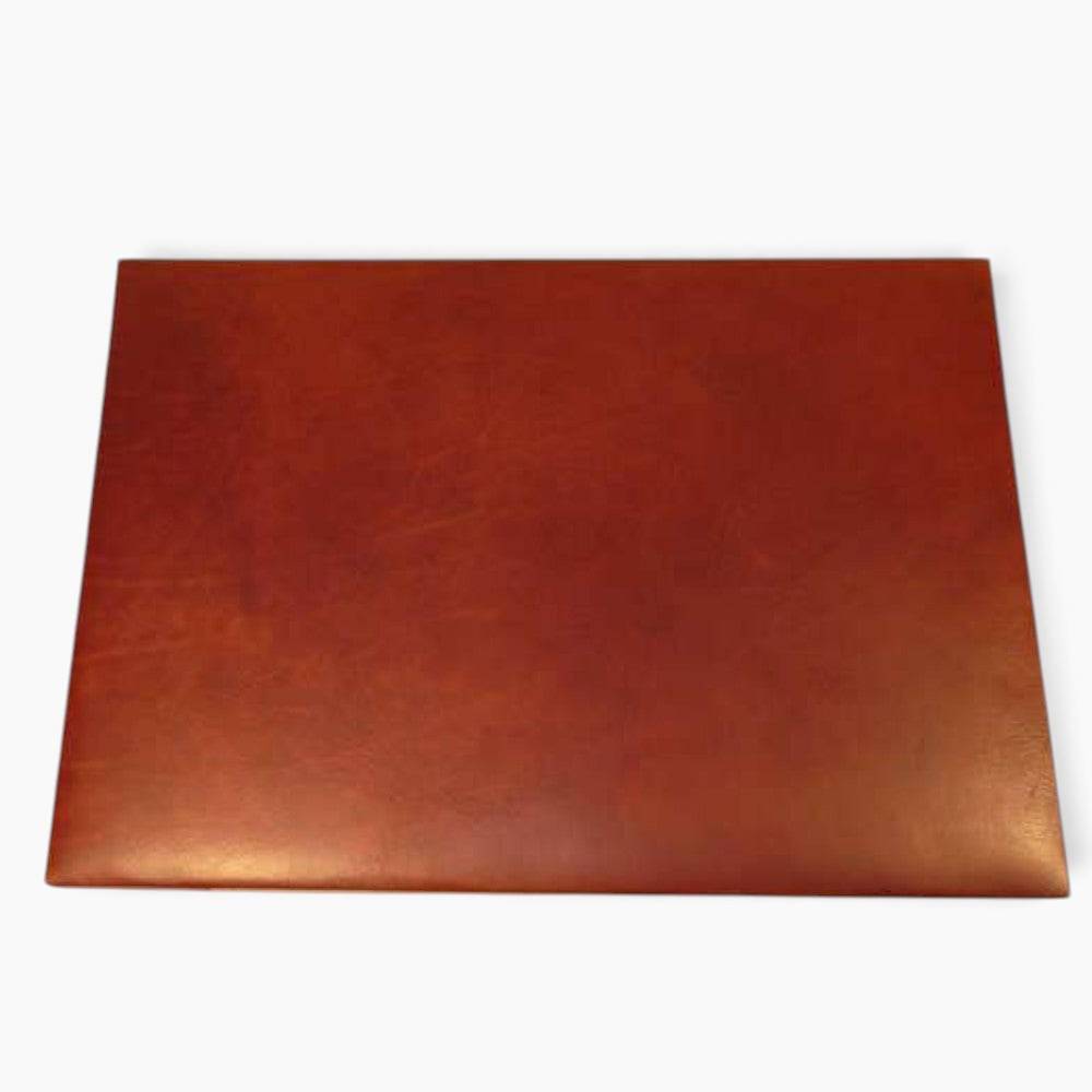 Sottomano Vetrina Fiorentina in pelle di vitello pieno fiore marrone, accessorio da scrivania artigianale 50x36 cm