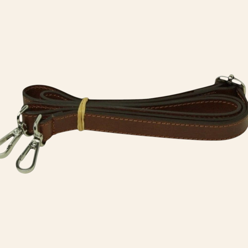 Tracolla in pelle marrone regolabile e removibile per borsa Vetrina Fiorentina con ganci metallici
