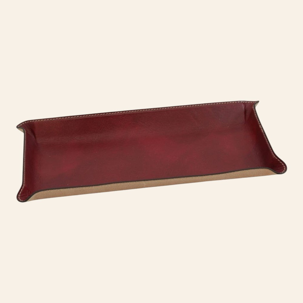 Vassoio da scrivania Vetrina Fiorentina in pelle di vitello pieno fiore rosso con bordi rifiniti a mano