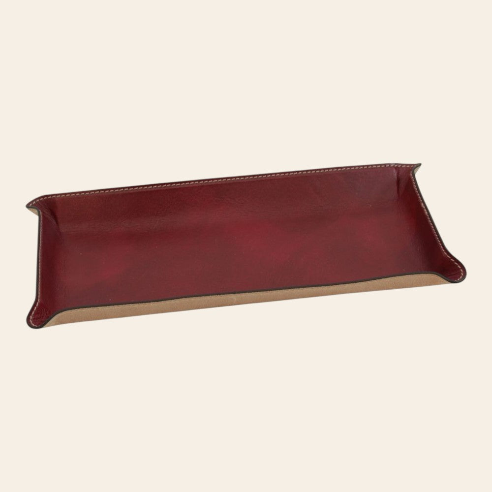 Vassoio da scrivania Vetrina Fiorentina in pelle di vitello rosso pieno fiore con finiture artigianali italiane