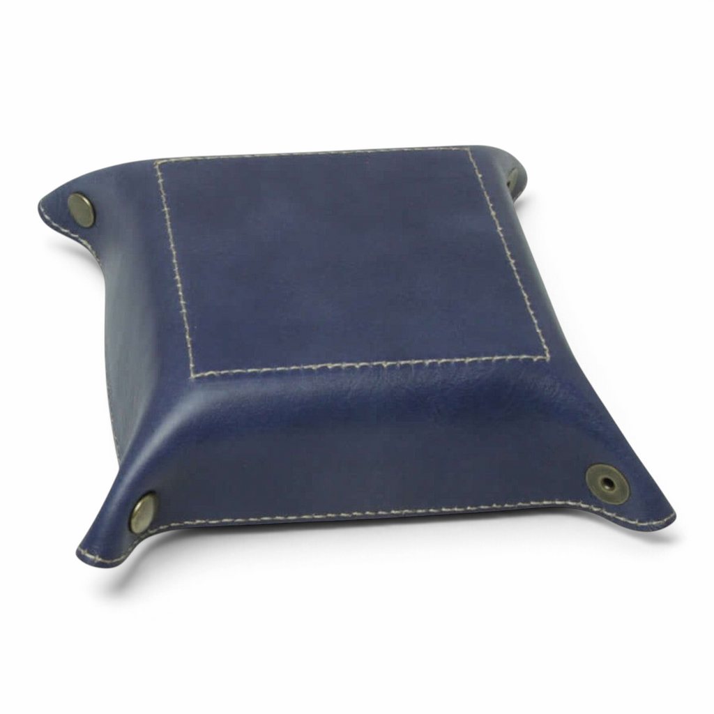 Vuotatasche Vetrina Fiorentina in pelle pieno fiore blu cobalto con bottoni a pressione, artigianato toscano
