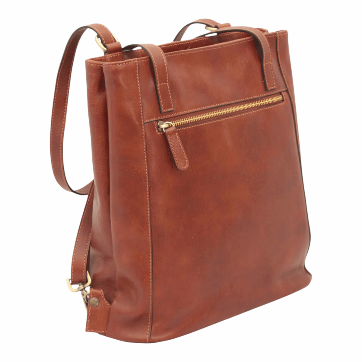 Zaino borsa a tracolla Vetrina Fiorentina in pelle di vitello color cuoio con tasca esterna con zip e spallacci