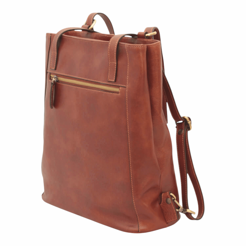 Zaino borsa a tracolla Vetrina Fiorentina in pelle di vitello marrone con tasca esterna e spallacci regolabili
